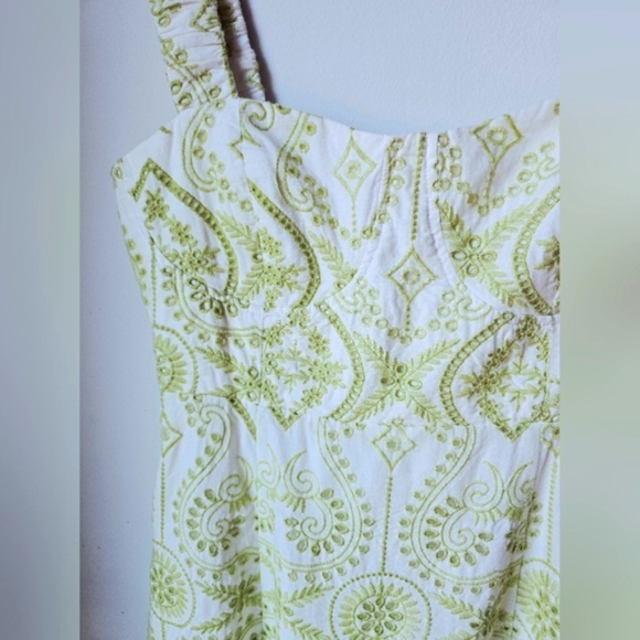 Endless Rose Green Pistachio Eyelet Embroidered White Cotton Maxi Dress Size M - Picture 8 of 16